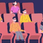 Dibujos de personas guardando la distancia de seguridad en teatros y musicales