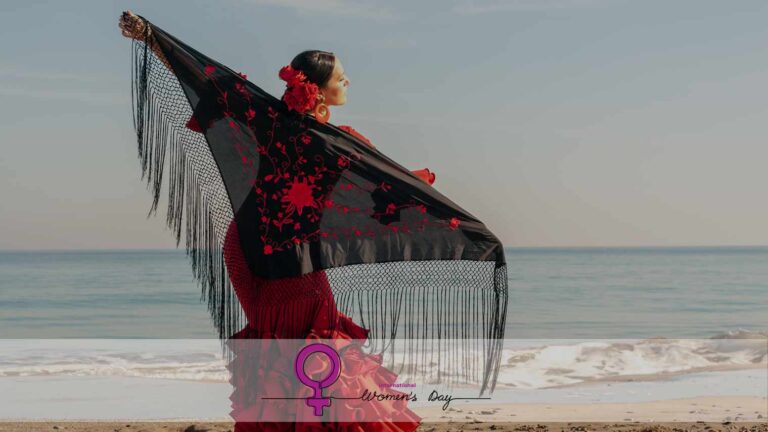 Mujer bailando flamenco en la playa